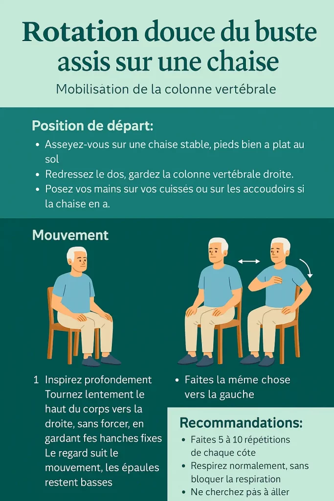 Exercice souplesse senior : rotation douce du buste en position assise