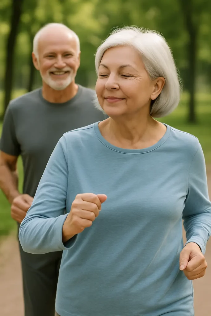 Marche quotidienne après 60 ans - couple senior marchant dans la nature
