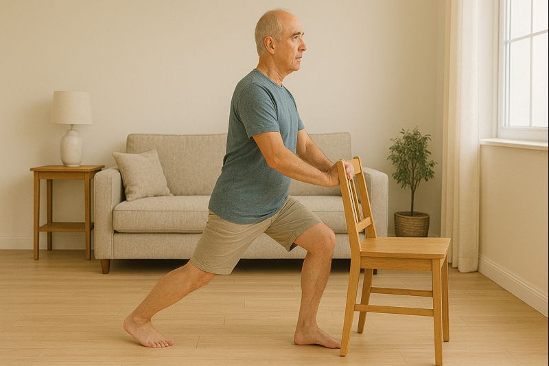 Étirement de l’avant de la hanche en fente douce avec appui
