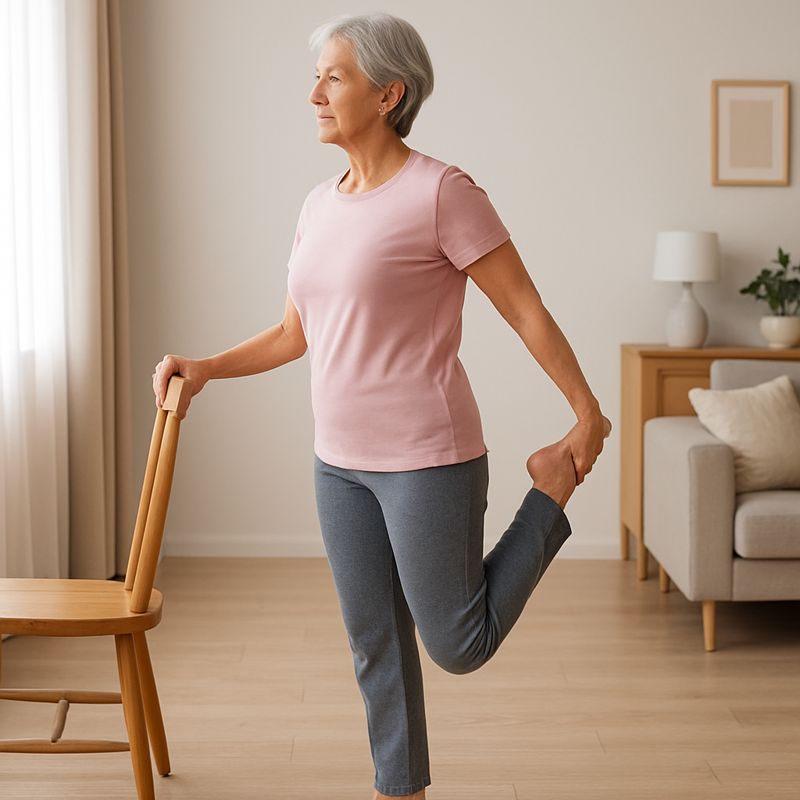 Étirement du quadriceps debout avec appui sur une chaise