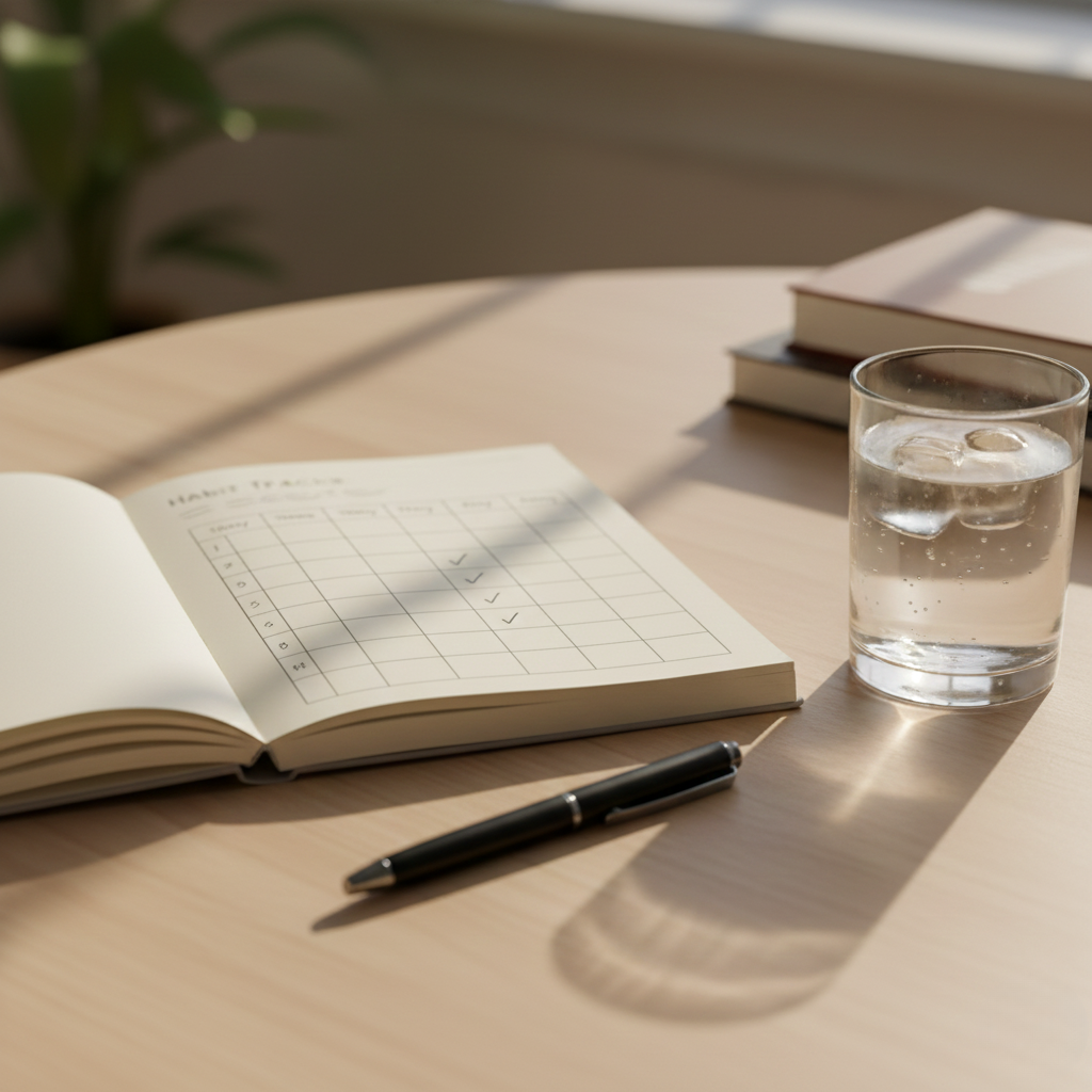 Carnet de suivi d’habitudes avec cases cochées pour rester régulier